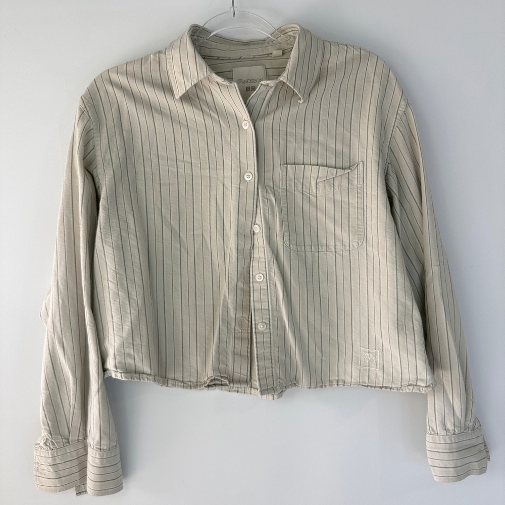 Uniqlo X JW Anderson Shirt Womens M Cream Striped Oxford Boxy Cropped